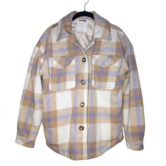 NWOT GARAGE Lavender & Tan Plaid Shacket, Size M - Picture 3 of 8